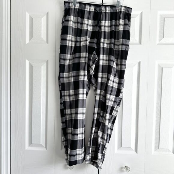 Nautica Pajama Pants Mens Size L Black White Plaid Elastic Waist Drawstring - Picture 1 of 8